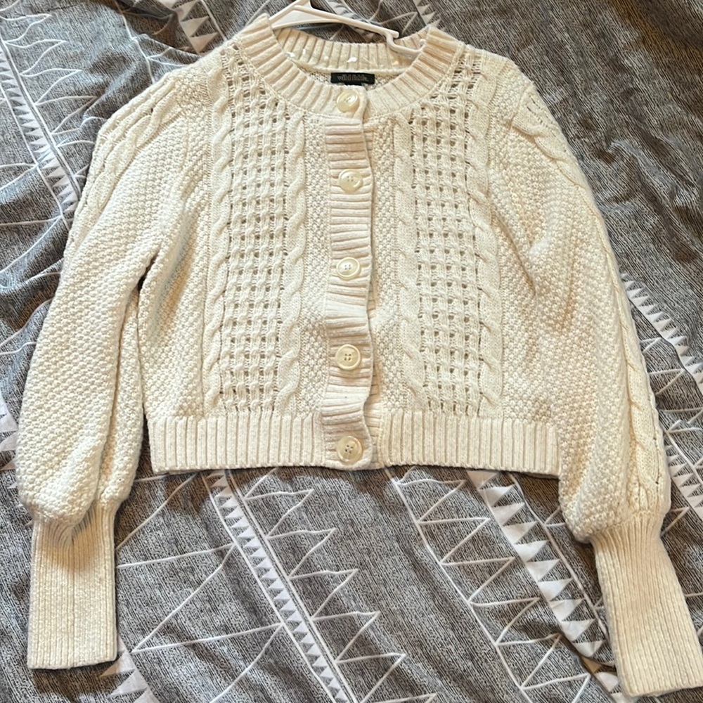 Target, White Knitted Cropped Button-Up Sweater